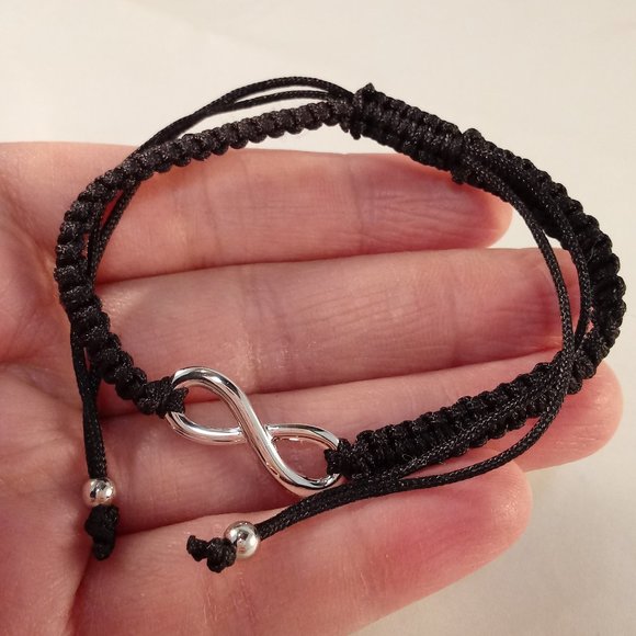 Men's Black Braided Weaved Rope Bracelet Infinity 8 Charm Adjustable Party Gift - Picture 1 of 4